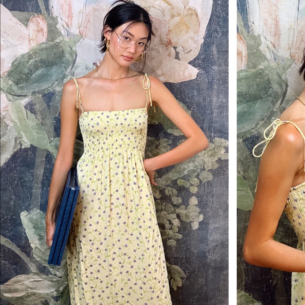 UO Motel zenith smocked tie shoulder midi dressNWT